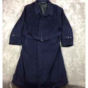 Wexmann London Cashmere Wool Overcoat Mens 50 Reg Blue Long Classic Lined
